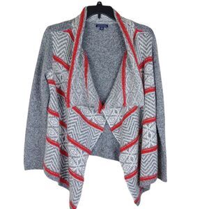 American Eagle Outfitters open front sweater knit cardigan red gray Fair Isle